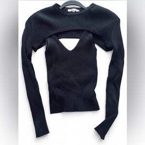 Black Ribbed Long Sleeve Crop with Cutout